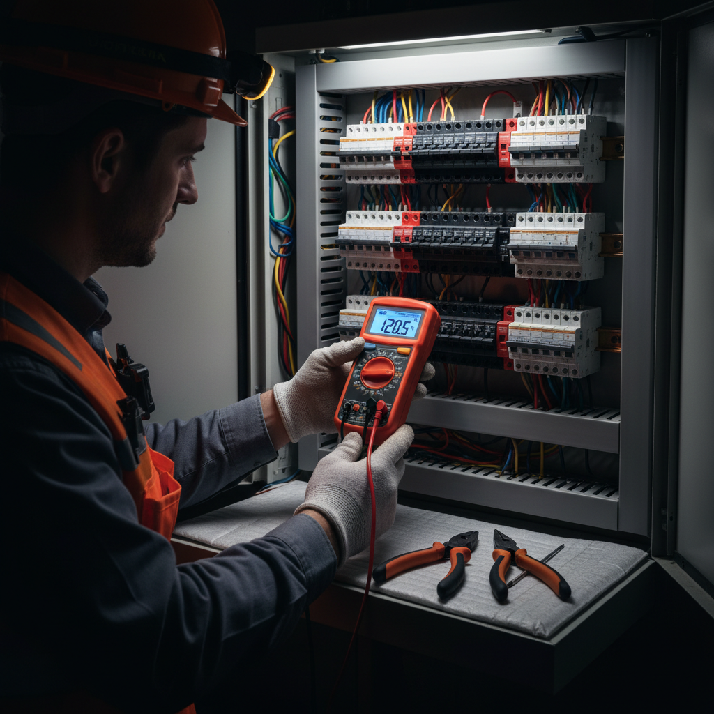 Electrician performing panel diagnostics